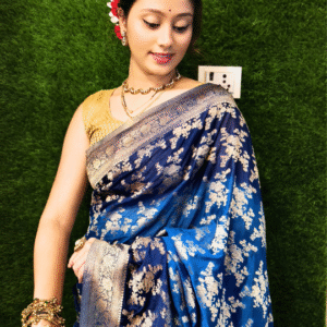 Pure Chinon Gorget Banarasi Saree | Blue