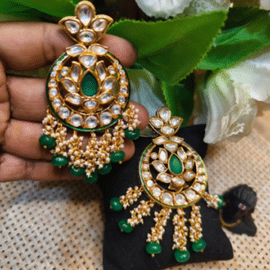 Kundan Meenakari Emerald Look | Chaandbali earrings