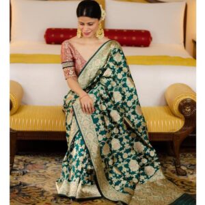 Buy Green Banarasi Silk Saree Online | By Neelu Vora