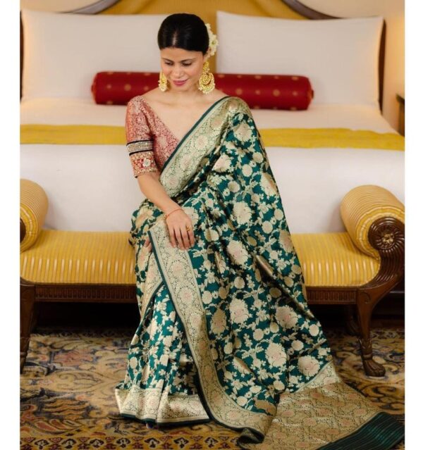 Buy Green Banarasi Silk Saree Online | By Neelu Vora