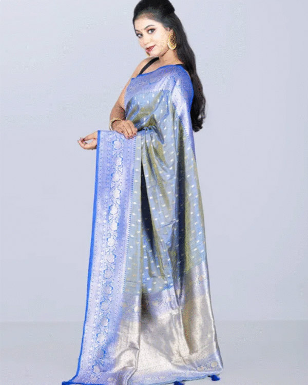 Buy Allover Blue Dual Tone Katan Silk Saree | Neeluvora - Image 2