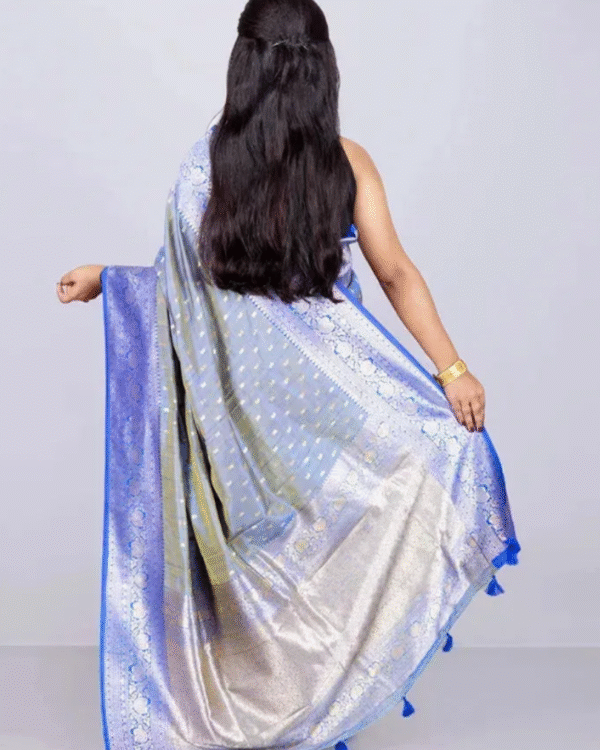 Buy Allover Blue Dual Tone Katan Silk Saree | Neeluvora - Image 3