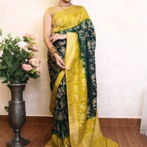 Pure Chinon Gorget Banarasi | Gold Beige Green