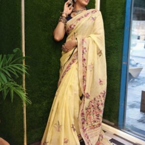 Pure Lining Saree with Parsi Embroidery Handloom Saree