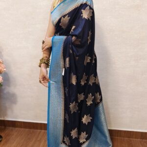 Blue chinon banarasi saree
