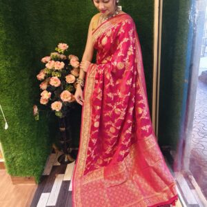Pure hot pink Mashru Silk saree