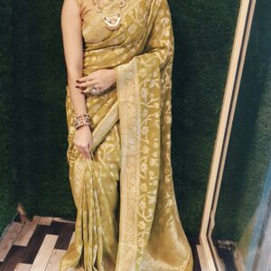 Mehndi Green pure Gorget  with Banarasi saree